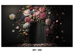 Brown Door With Flower Decoration Backdrop