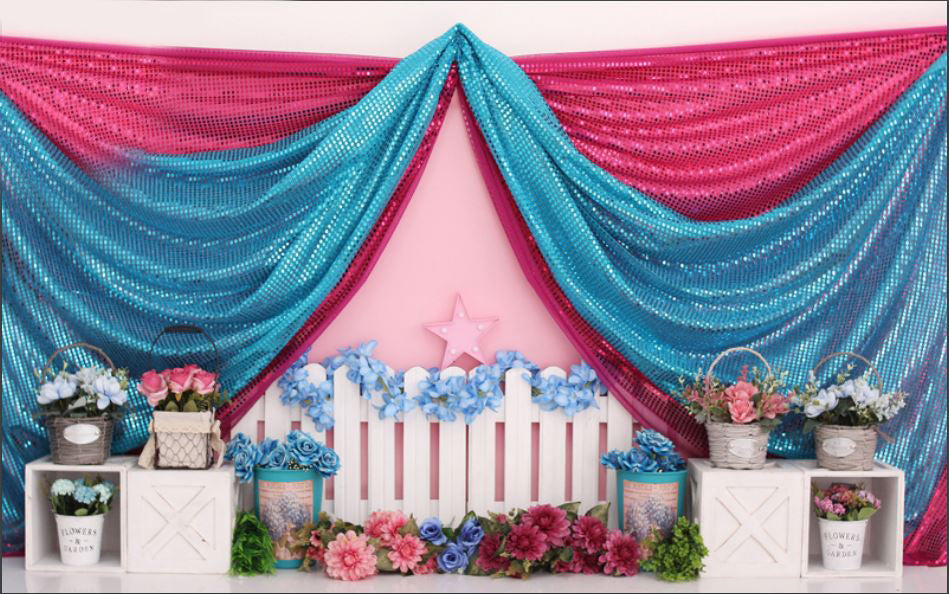 Designer Cloth With Flowers Decotate Backdrop-Fabric Backdrop