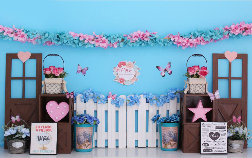 Pink Heart And Star butterfly Backdrop-Fabric Backdrop