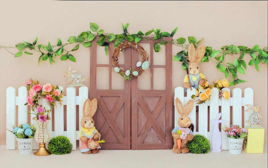 Bunny doors With Eggs Net Backdrop-Fabric Backdrop -Fabric Backdrop