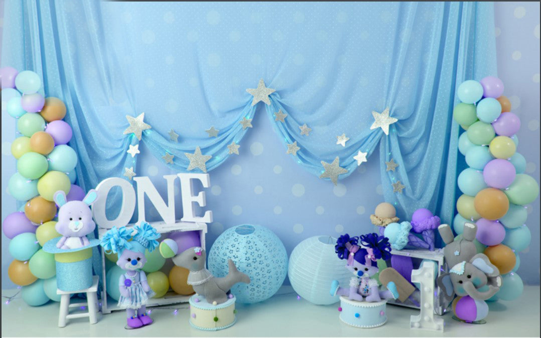 Blue One Birthday babyphotoshoot Backdrop