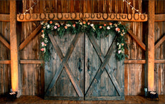 Old Wooden Door With Flowers Backdrop-Fabric Backdrop