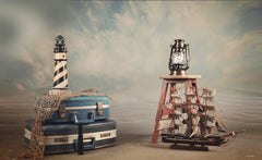 Lighthouse With Lamp Boat Backdrop-Fabric Backdrop