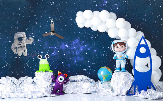 Fabric backdrop-Astronaut Birthday Balloon Backdrop