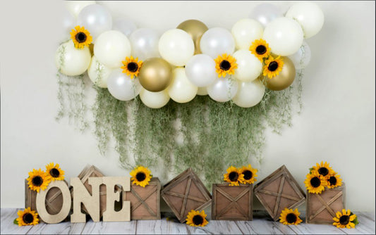 Fabric baby photography backdrop-Sunflower with balloon one theme