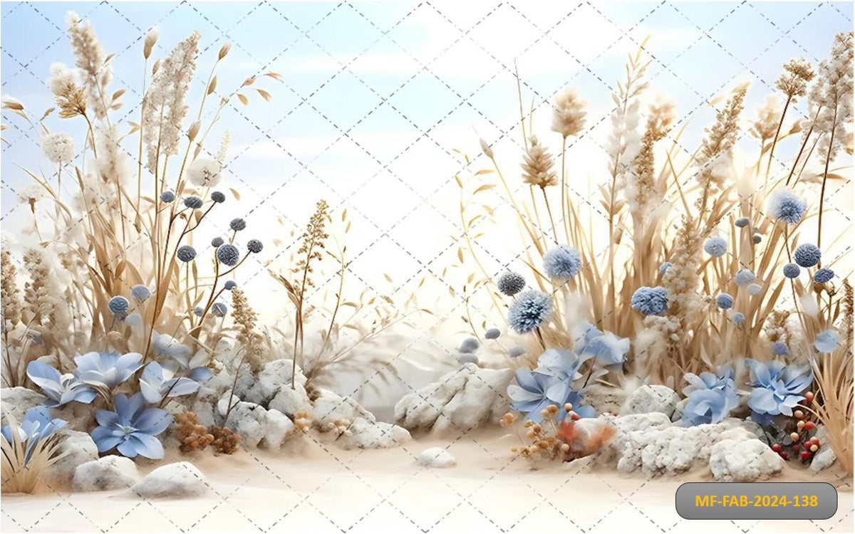 Blue Flowers With Dry Grass babyphotoshoot backdrop