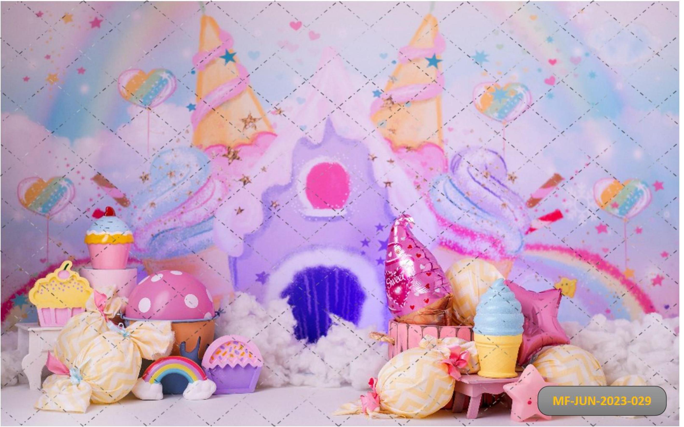 Candy Castle Ice Cream Rainbow Star Children Backdrop