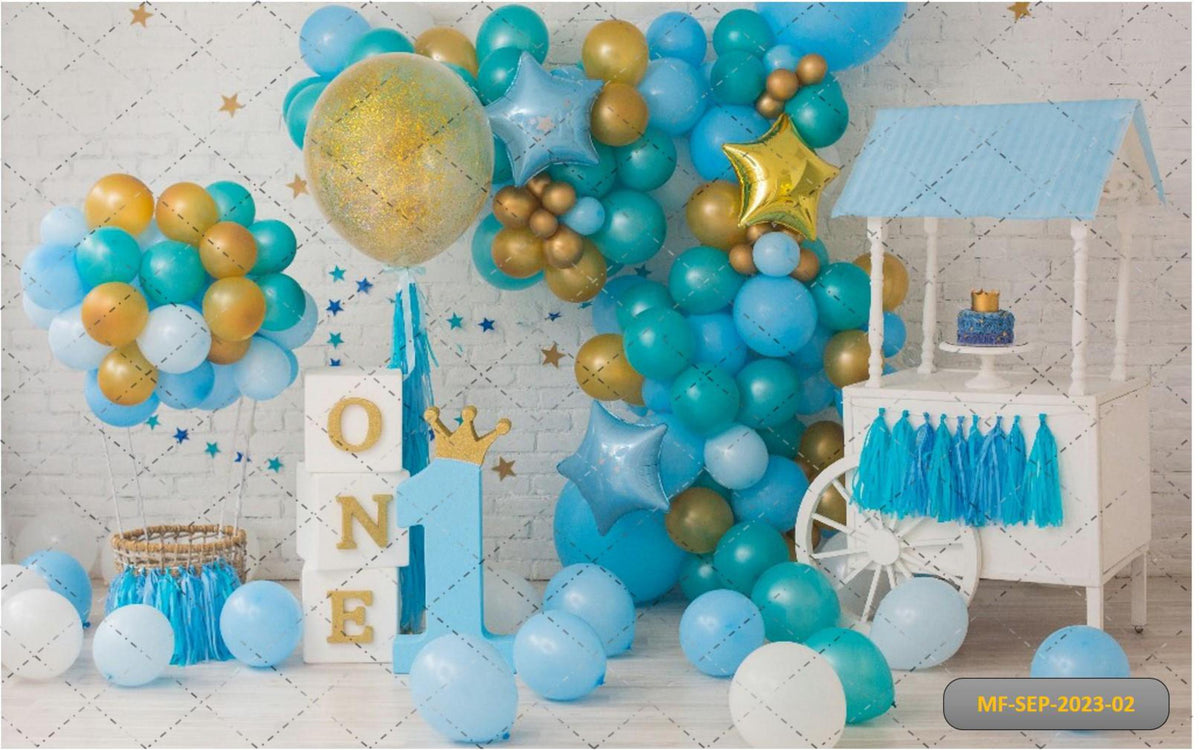 Blue With Cake Wheel Backdrop-Fabric Backdrop