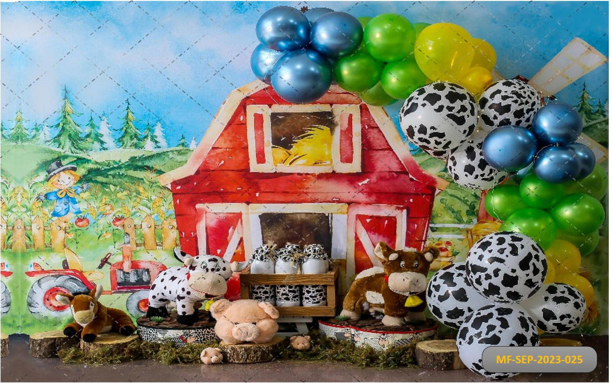 Cow Shed Greenish theme-Fabric Backdrop