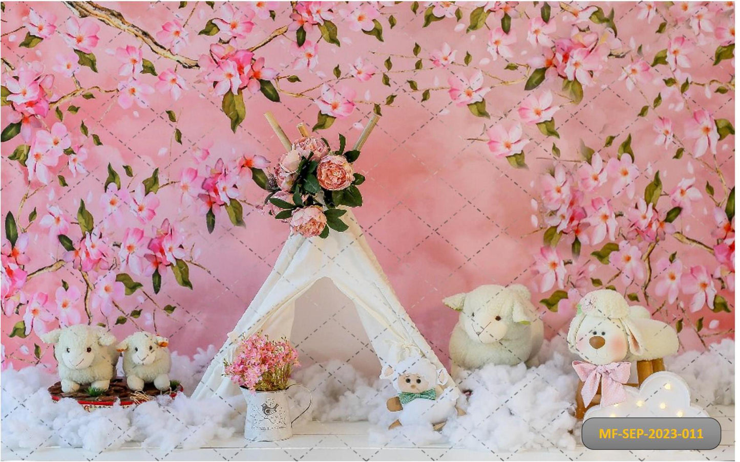 Tent With Pink Flower babyphotoshoot Backdrop