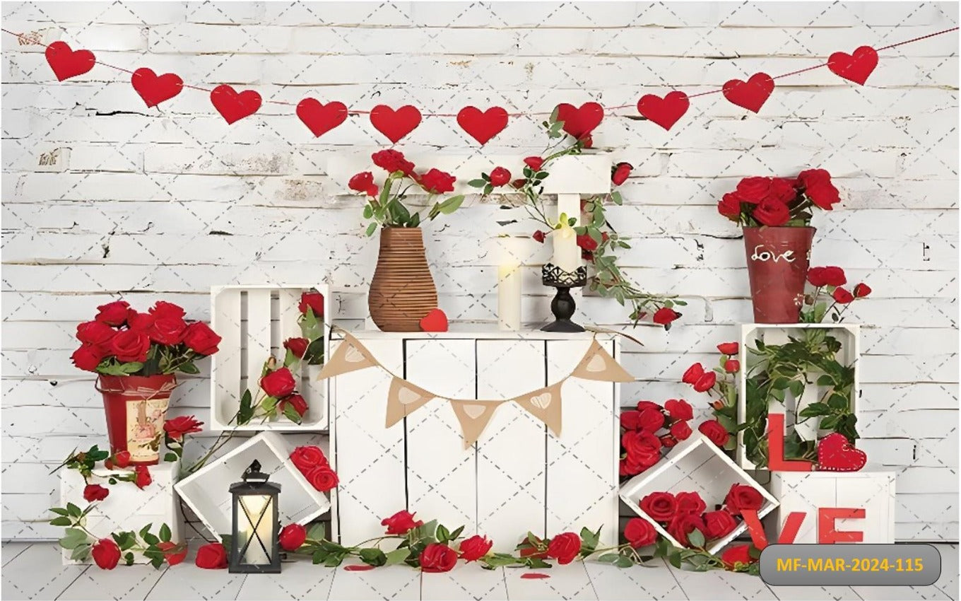 White Wooden Red Hearts babyphotoshoot Backdrop