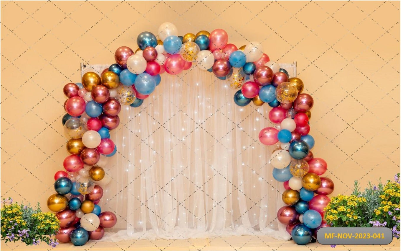 Arch Colorful Balloon With babyphtotoshoot Backdrop