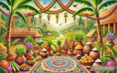 Village Pongal Celebration Fruits And Vegetable Backdrop