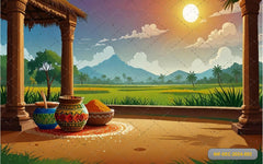 Grass Sunrise Pongal Pot With Backdrop