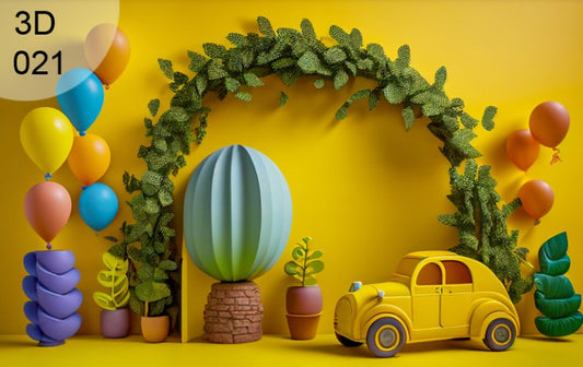 Fabric backdrop-Yellow Car with Balloon Backdrop