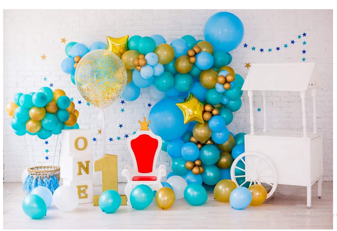 Blue Balloon Birthday babyphotoshoot Backdrop