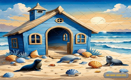 Beach Blue House babyphotoshoot Backdrop