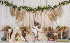 Tent With Boho Leaf Backdrop-Fabric Backdrop