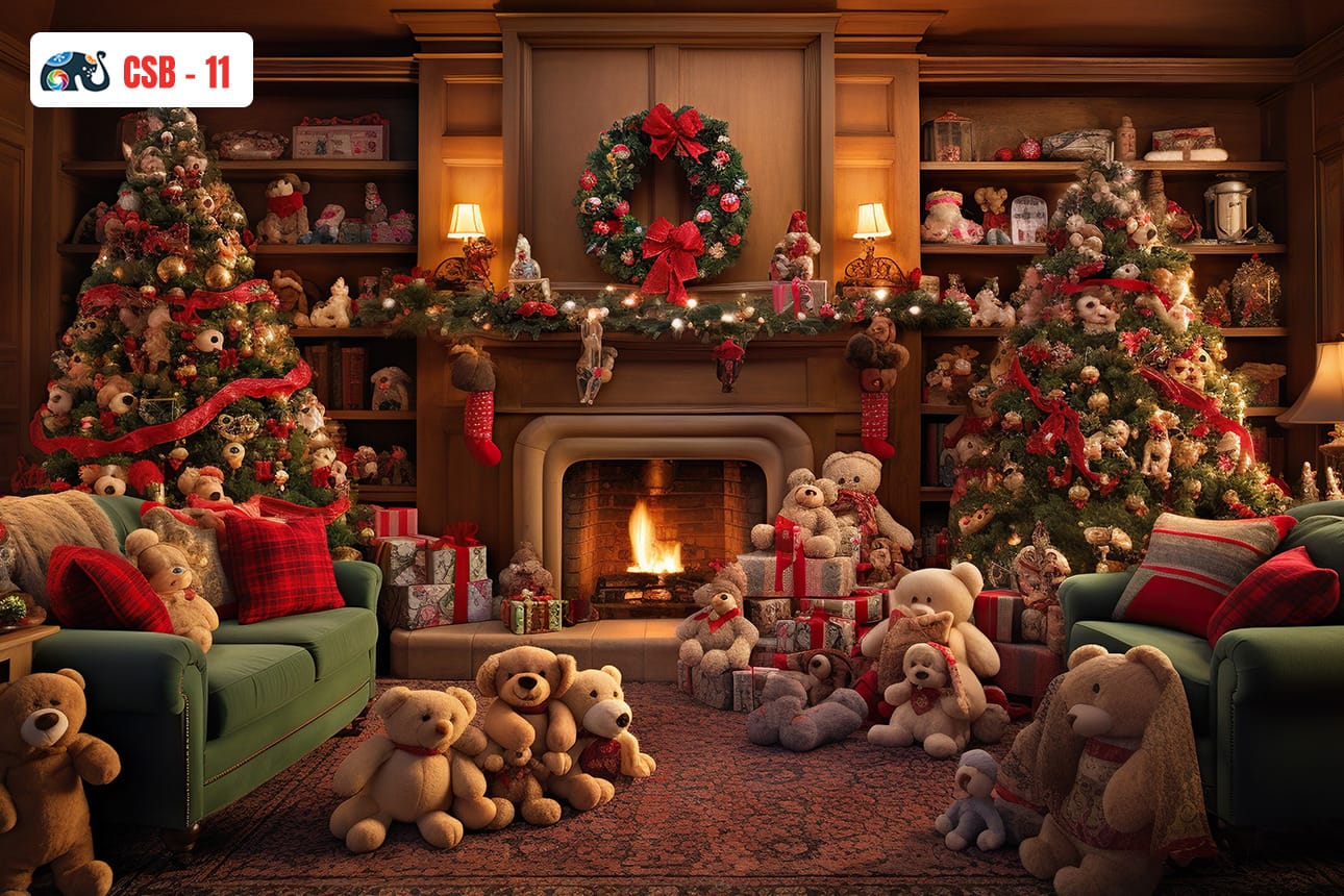 Teddy Bear Cover With Christmas Backdrop