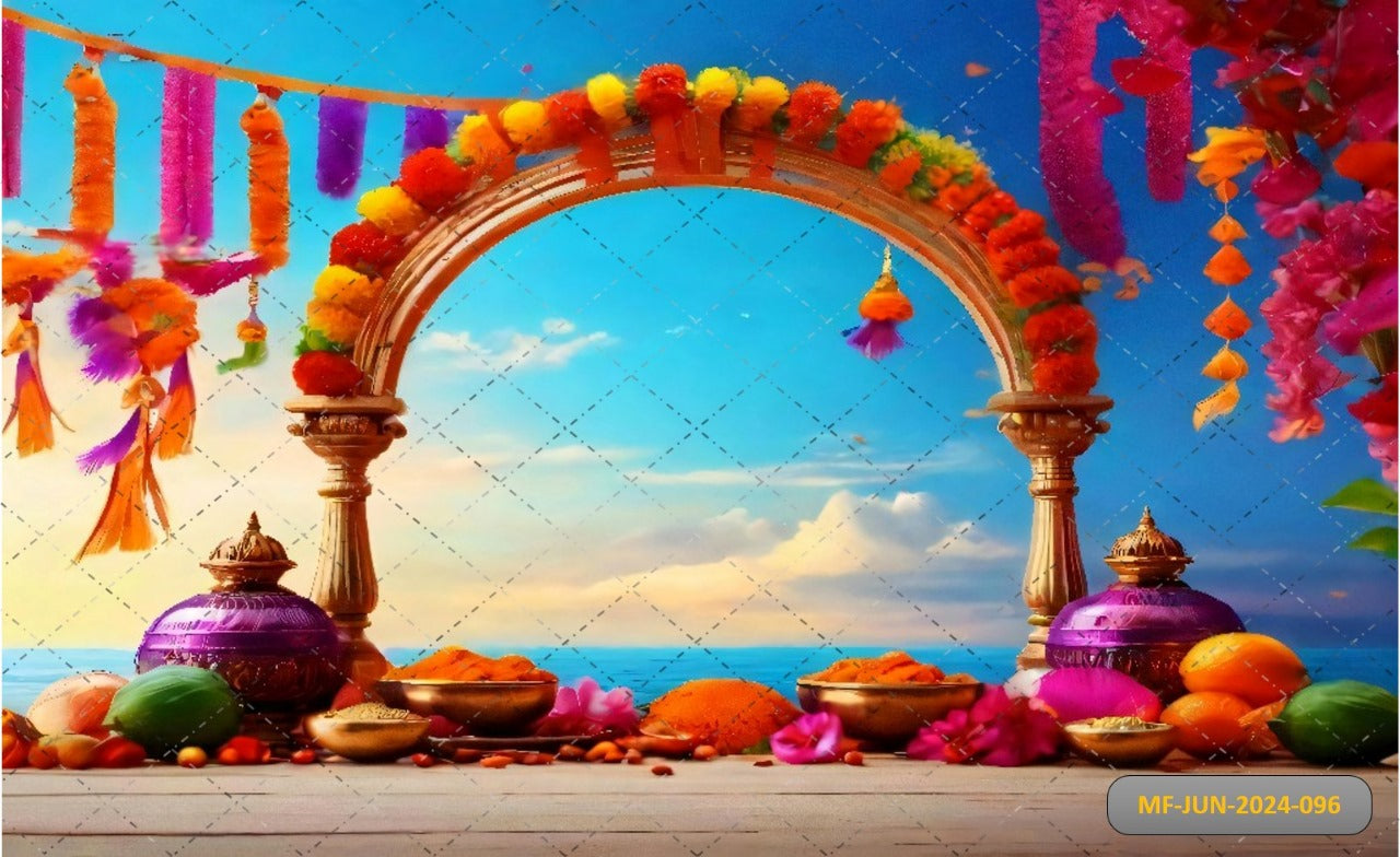 Bright Scenery With Arch Flower Backdrop