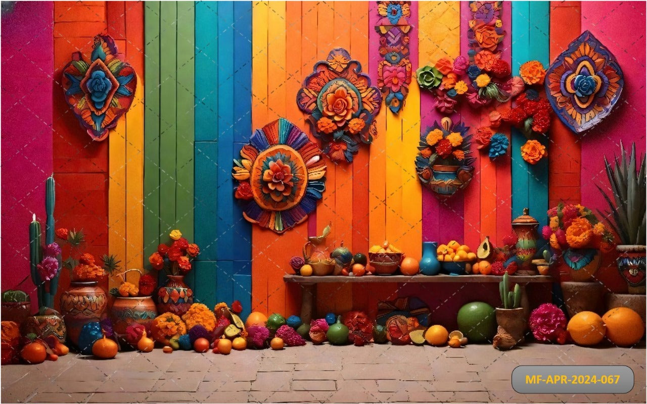 Rainbow Wall With Multiple Fruits babyphotoshoot Backdroop