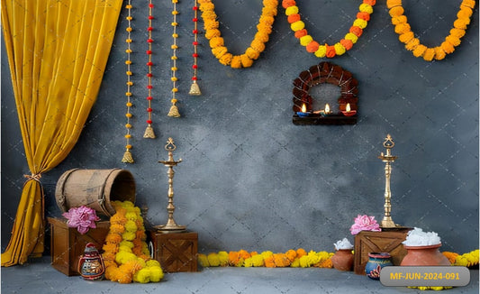 Grey Colour And Decorate With Yellow Flower Backdrop