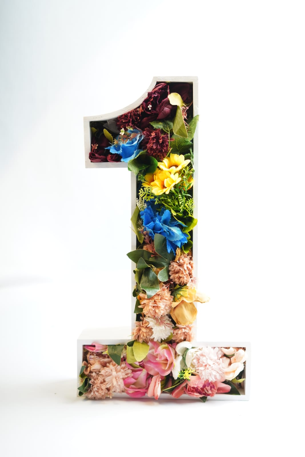 Floral number 1 prop for baby birthday photoshoot.
