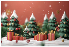 Snow tree with gift backdrop-Fabric backdrop
