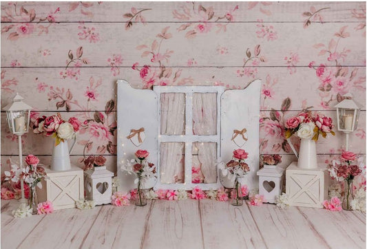 Fabric Backdrop- Pink Flower Garden Backdrop