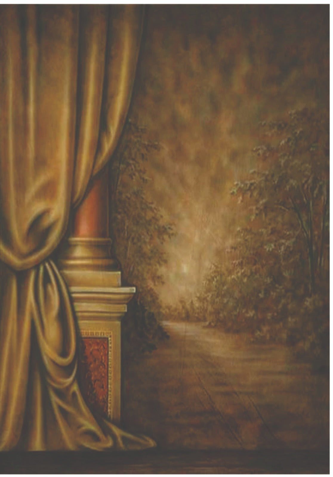 Golden Curtain Vintage Landscape 8×12 Ft Photoshoot Backdrop for Maternity