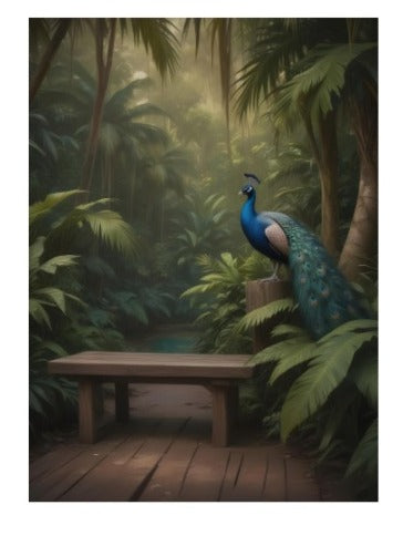 Peacock Jungle Bench 8×12 Ft Photoshoot Backdrop for Maternity
