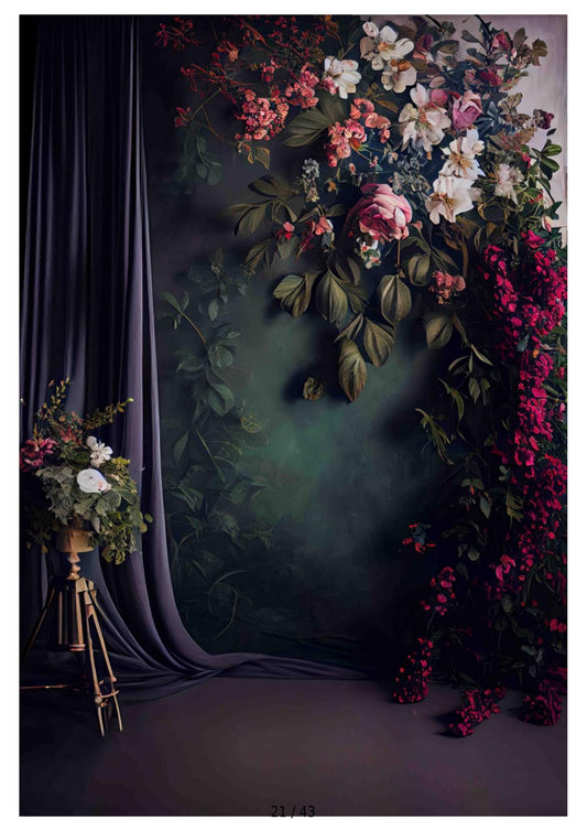 Fabric backdrop-Lavender Dark Flower Backdrop
