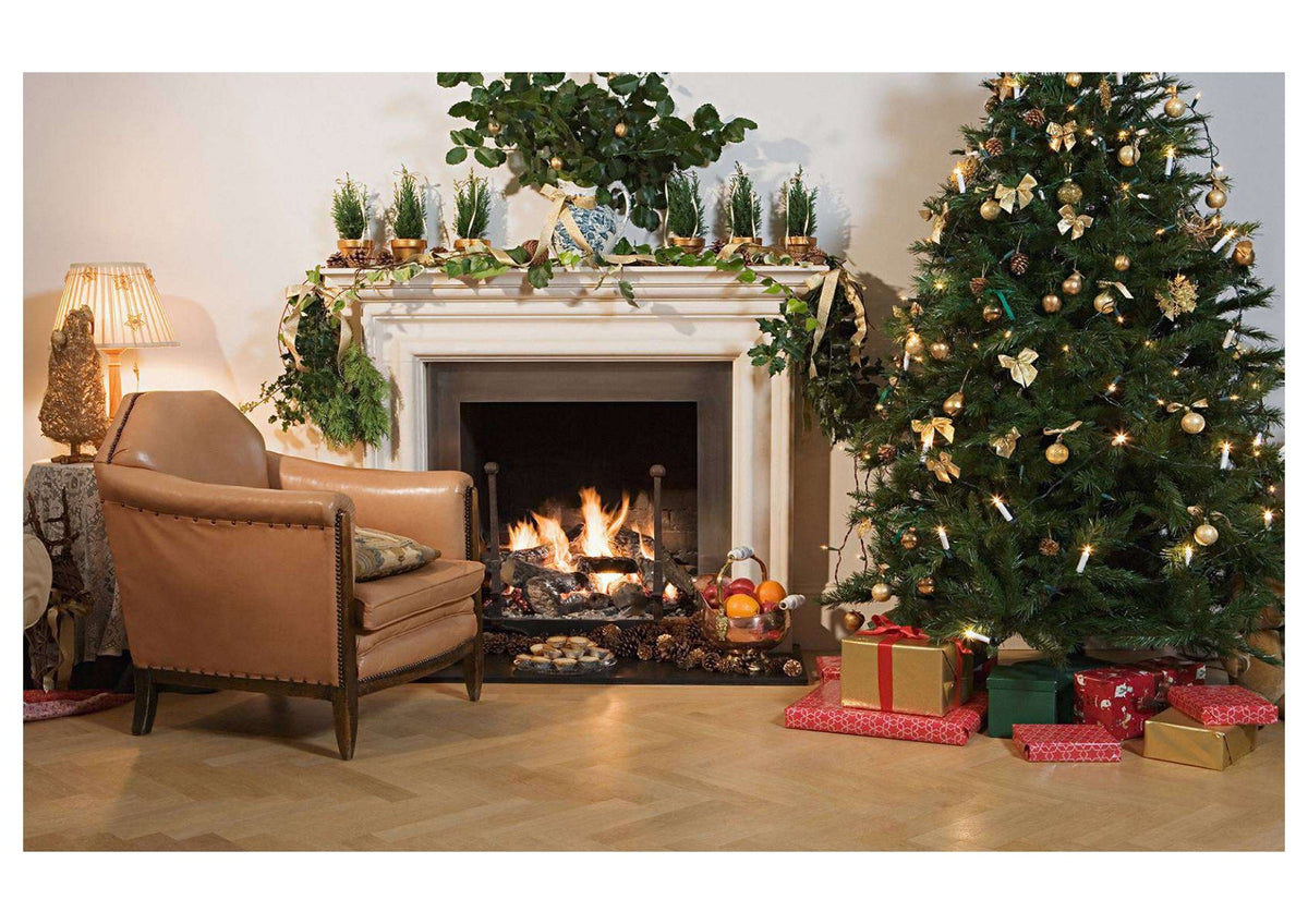 Christmas Fireplace Red Backdrop