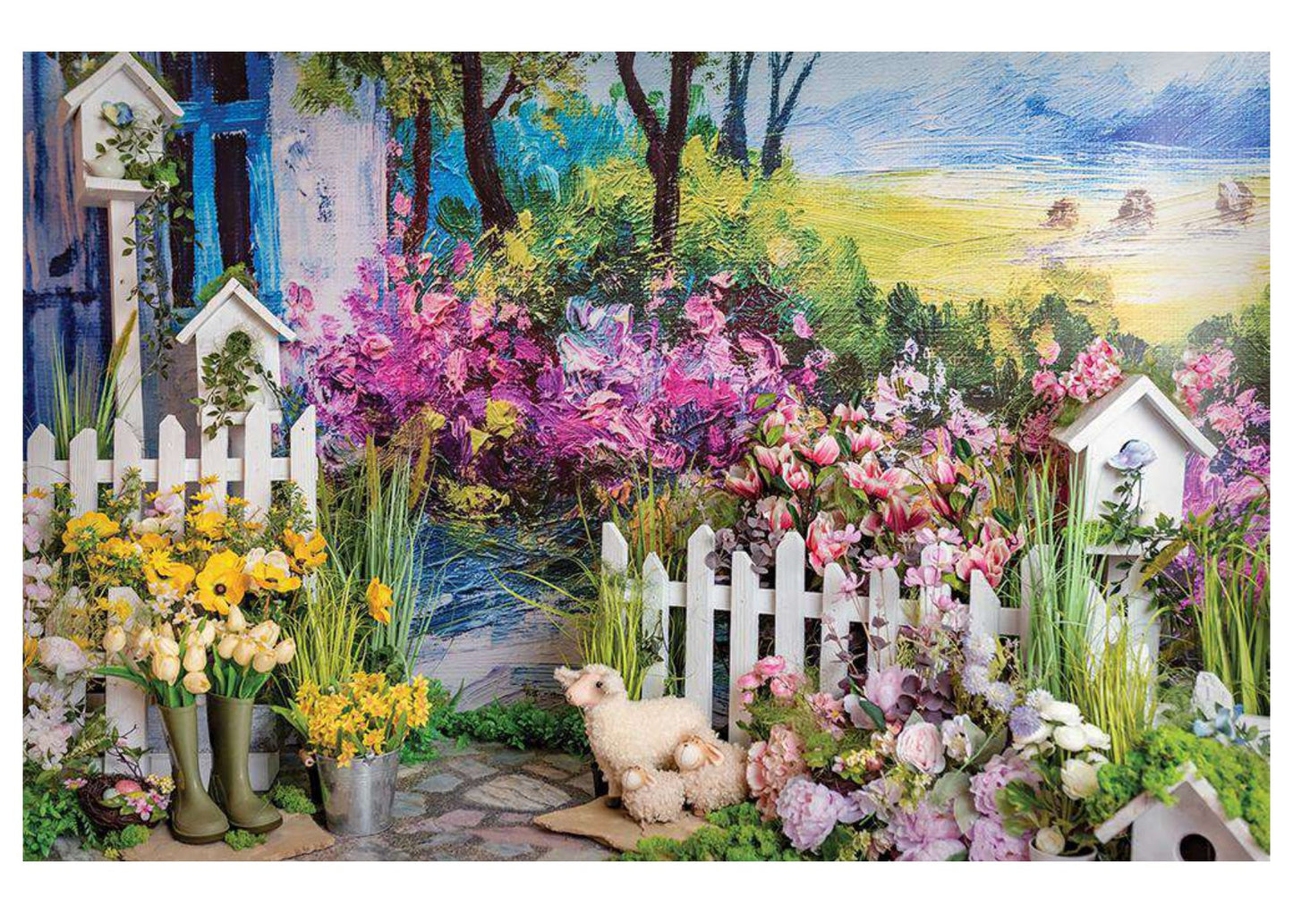 Fabric backdrop-Garden Colorful Flower Backdrop
