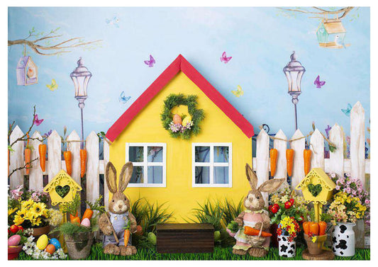 Fabric backdrop -Bunny Yellow House Backdrop