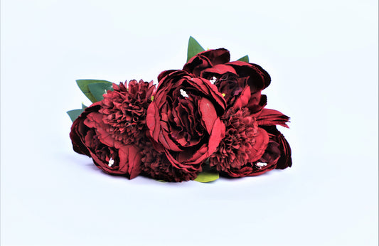 Artificial Maroon Rose Peony Blossoms Pretty Looking Blossoms Bunch