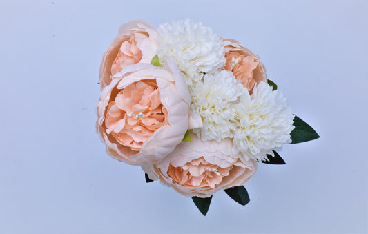 Artificial Peach Rose Blossoms Bunch of Flower