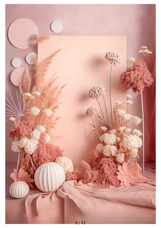Fabric backdrop-Pink dried flowers Backdrop